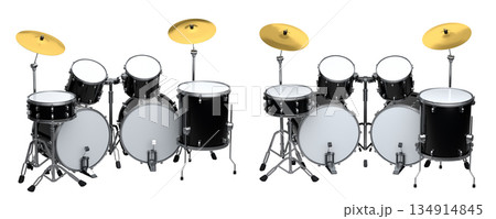 Set of realistic drums with metal cymbals or drumset on white background 134914845