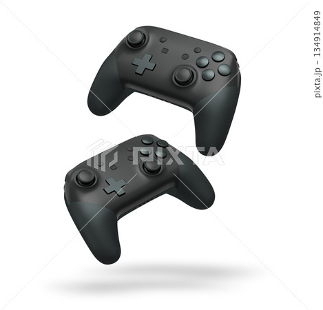 Wireless gaming controllers flying in air isolated on white background, symbolizing gaming technology concept Wireless gaming controllers flying in air isolated on white background, symbolizing gaming technology concept 134914849