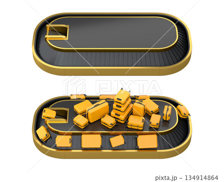 Set of Airport luggage conveyor belt or baggage claim area with suitcases on white. Set of Airport luggage conveyor belt or baggage claim area with suitcases on white. 134914864