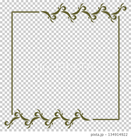 Elegant olive green square frame with elegant arabesque corner decoration and antique ornamentation Elegant olive green square frame with elegant arabesque corner decoration and antique ornamentation 134914922
