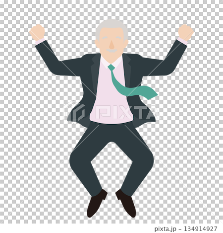 両手を上げて歓喜するシニアビジネスマンの正面イラスト素材 両手を上げて歓喜するシニアビジネスマンの正面イラスト素材 134914927