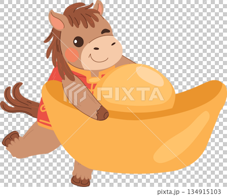 chinese new year lucky horse holding gold ingot 134915103
