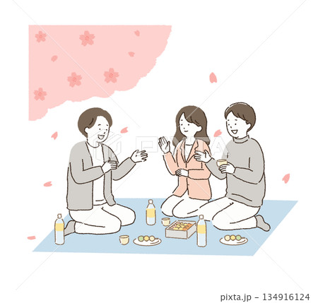 お花見をする会社員 134916124