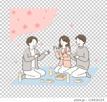 お花見をする会社員 134916124