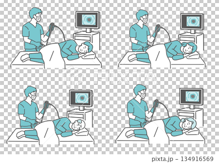 Patient set (men and women, elderly) undergoing colonoscopy while asleep under sedation 134916569
