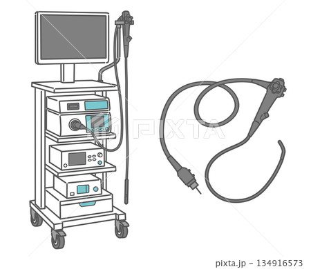 内視鏡システムとスコープのセットイラスト（医療機器一式） 134916573