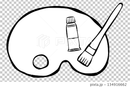 [Line Drawing] Design Materials and Decorative Parts: Paints, Brushes, and Palettes 134916662