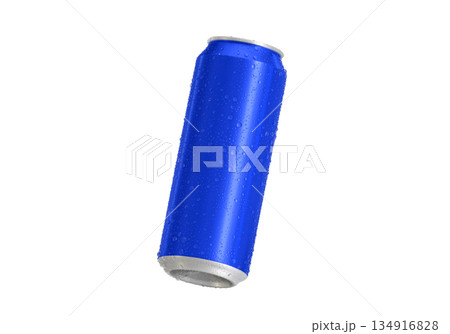 Blue Aluminum soda can with water drops isolated on white background 134916828