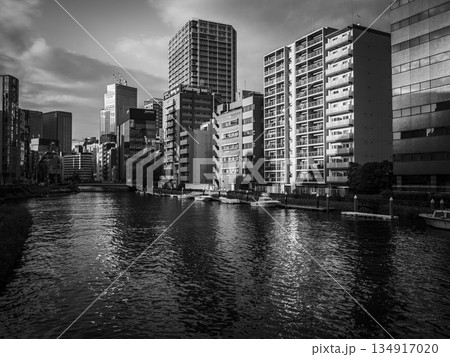 東京都中央区　亀島川沿いの街並み 134917020