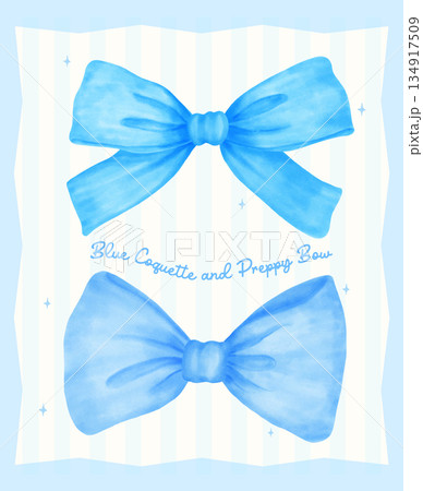 Coquette elegant short ribbon bows light blue watercolor hand painting in a preppy aesthetic Coquette elegant short ribbon bows light blue watercolor hand painting in a preppy aesthetic 134917509