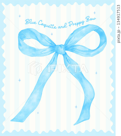 Coquette wavy ribbon bow light blue watercolor hand painting in a preppy aesthetic Coquette wavy ribbon bow light blue watercolor hand painting in a preppy aesthetic 134917513