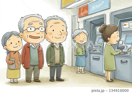 銀行ATMを利用する高齢者たち｜日常の金融行動と見守りの重要性 134918000