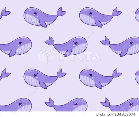Cute cartoon whale. Sea pattern. Isolated background. Vector illustration 134918074