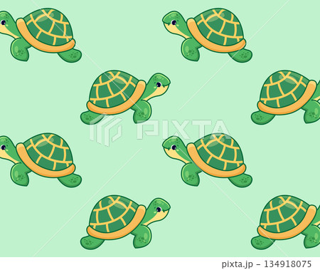 Cute cartoon turtle. Sea pattern. Isolated background. Vector illustration 134918075