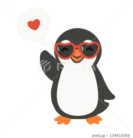 Cartoon Penguin Wearing Heart Sunglasses Illustration Cartoon Penguin Wearing Heart Sunglasses Illustration 134918388