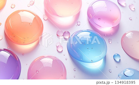 パステルカラーの水滴が輝く背景　コピースペースなし　AI生成素材 134918395