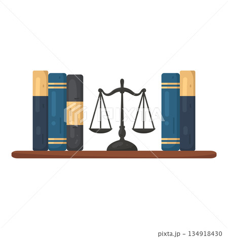 Illustration of law book and scales 134918430
