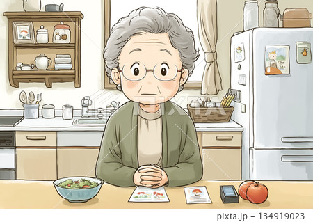 AIが買い物をサポートする高齢女性｜物忘れにやさしい生活支援 134919023