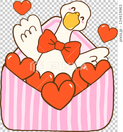 Valentine Goose with Red Bow tie in Love Letter Cartoon Hand Drawn 134919963