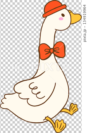 Valentine Goose with Red Bow tie and hat Cartoon Hand Drawn 134919964