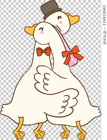 Valentine Geese Couple Goose Hugging Cartoon Hand Drawn 134919965