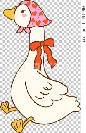 Valentine Goose Girl Wearing Bonnet Cartoon Hand Drawn 134919966