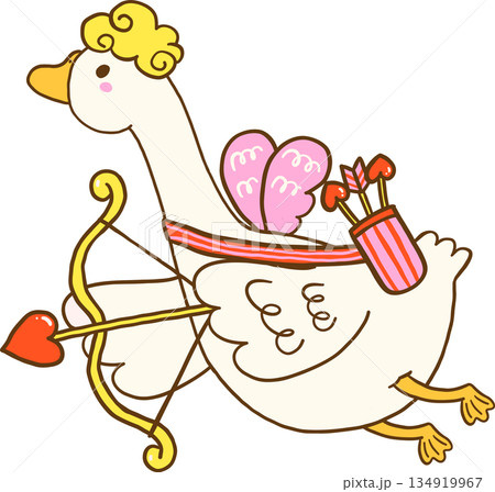 Valentine Goose Cupid with Bow and Arrow Cartoon Hand Drawn 134919967