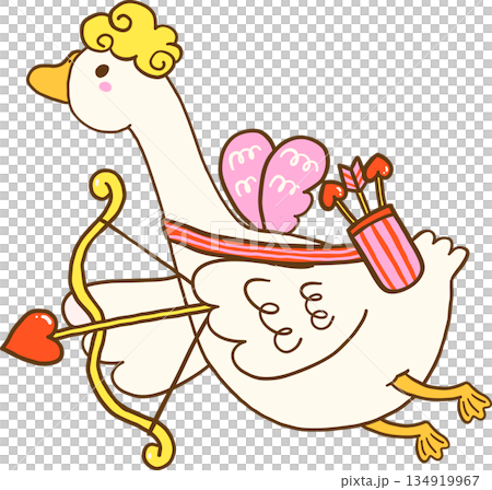 Valentine Goose Cupid with Bow and Arrow Cartoon Hand Drawn 134919967