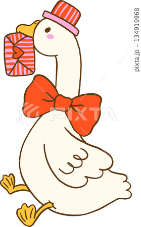 Valentine Goose Holding Love Leter in beak Cartoon Hand Drawn 134919968
