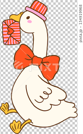 Valentine Goose Holding Love Leter in beak Cartoon Hand Drawn 134919968