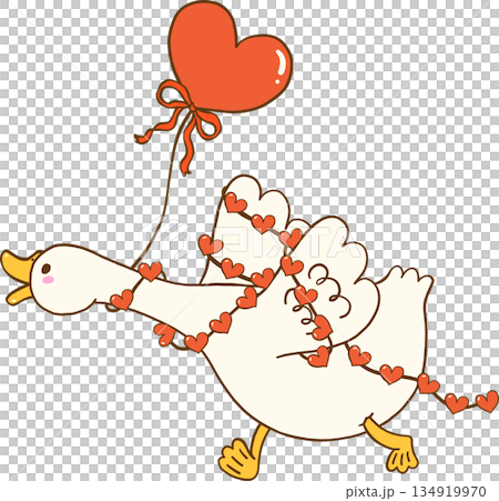 Valentine Silly Goose with Heart Balloon and Garland Cartoon Hand Drawn Valentine Silly Goose with Heart Balloon and Garland Cartoon Hand Drawn 134919970
