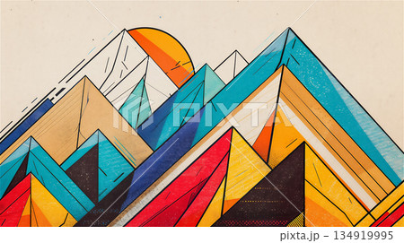 カラフルな山の抽象アート 134919995