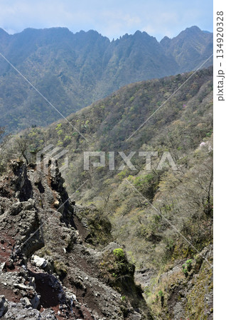 愛鷹山塊の越前岳　北白ガレンの岩場からの展望　鋸岳、蓬莱岳（蓬莱山） 134920328