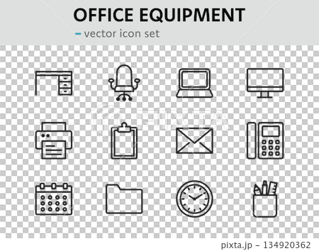 Office supplies and equipment icon set 134920362