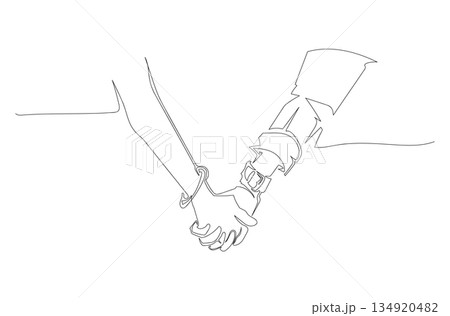 Continuous One Line Drawing of Couple Holding Hands, Love and Relationship Concept eps10 134920482