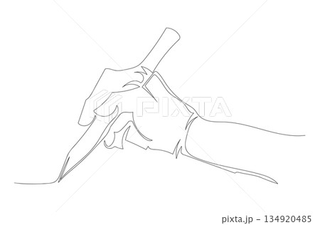Continuous One Line Drawing of Hand Writing with Pen eps10 134920485