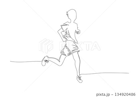 Continuous One Line Drawing of a Man Running eps10 134920486