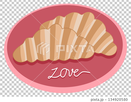 French Croissants on Pink Plate with Love Calligraphy for Valentine's Day French Croissants on Pink Plate with Love Calligraphy for Valentine's Day 134920580