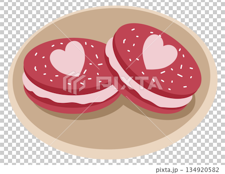 Valentine's Day Red Velvet Macarons with Heart Design on Plate 134920582