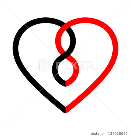 Intertwined Heart Vector Illustration. Ideal for Valentines Day graphics, wedding designs, logos, tattoos, stickers, greeting cards, posters, branding and social media visuals. 134920632