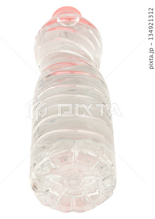 Plastic water bottle with a pink lid isolated on white background Plastic water bottle with a pink lid isolated on white background 134921312