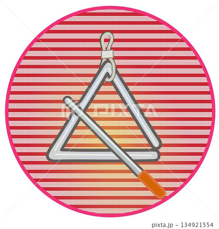 円形背景のついた楽器トライアングルのイラスト 134921554