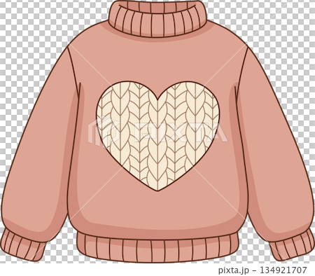 Cute Cozy Pink Knitted Sweater with Heart Pattern Illustration for Valentine's Day and Winter Fashion 134921707