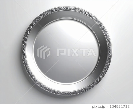 Middle east decoration. Metal tray isolated on white background. Serving plate. Top view. Middle east decoration. Metal tray isolated on white background. Serving plate. Top view. 134921732