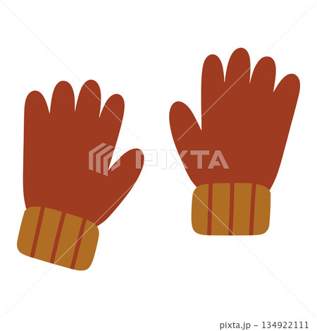 Pair of cozy knitted gloves protecting hands from cold 134922111