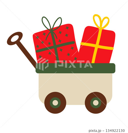 Wagon carrying wrapped gifts for christmas holiday delivery Wagon carrying wrapped gifts for christmas holiday delivery 134922130