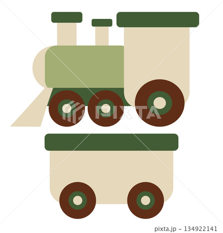 Minimalist green train locomotive with cargo wagon 134922141