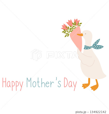 Goose holding flowers celebrating happy mother's day 134922142