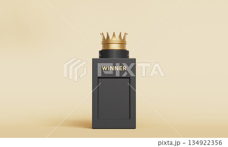 Winner's Golden Crown on Black Pedestal Mock up. 3D Rendering. Winner's Golden Crown on Black Pedestal Mock up. 3D Rendering. 134922356