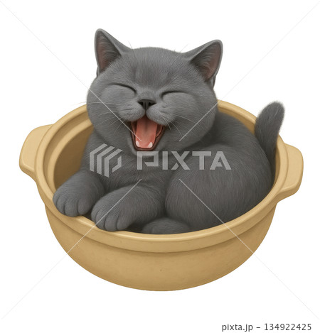 器の中であくびをする猫のイラスト 134922425